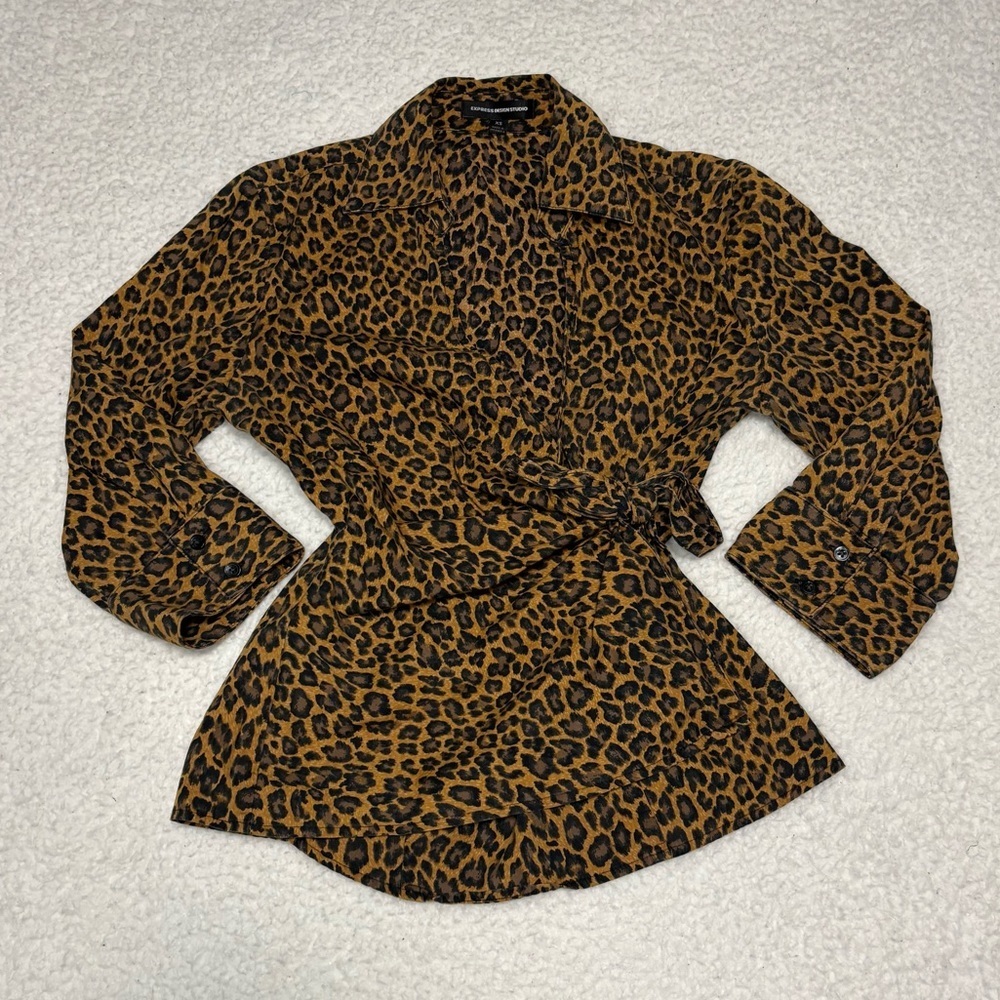 Express Design Studio Women Animal Print Y2K Wrap Blouse